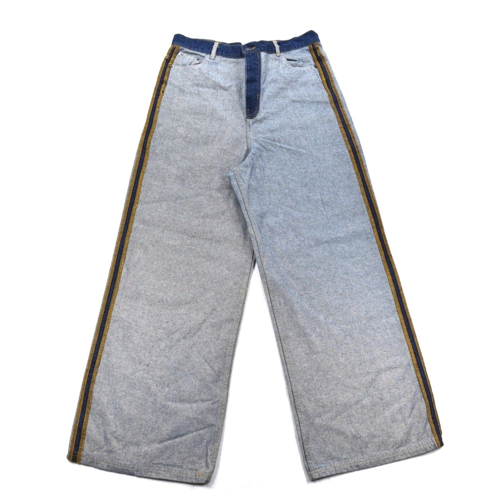 Zara NWT Wide Leg Inside Out Side Stripe Jeans Light Wash Cotton Blue L 30